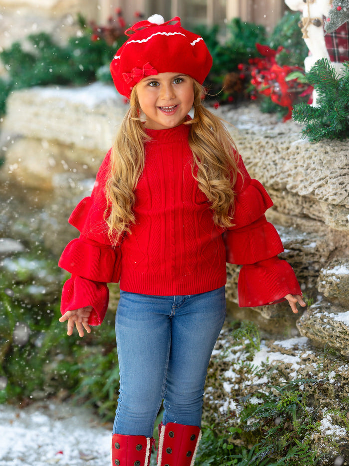 Berry Red Tiered Sleeve Cable Knit Sweater Mia Belle Girls
