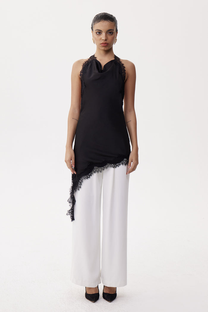 Bess Halter Neck Lace Asymmetric Top