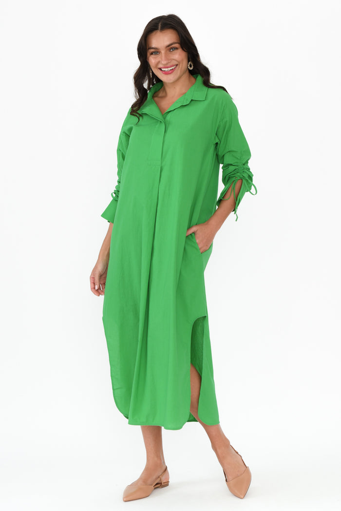 Billy Green Cotton Poplin Dress,Brunette model,alt text|model:Brontie
