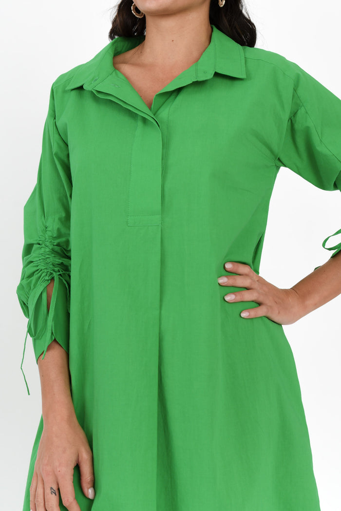 Billy Green Cotton Poplin Dress,Brunette model,alt text|model:Brontie