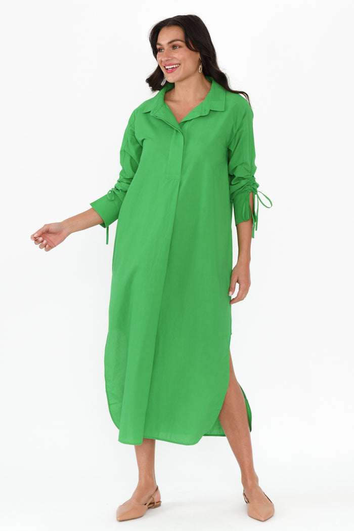 Billy Green Cotton Poplin Dress,Brunette model,alt text|model:Brontie