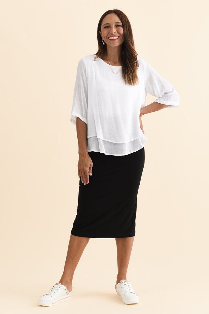 Black Bamboo Maxi Tube Skirt,Brunette model,alt text|model:Cara