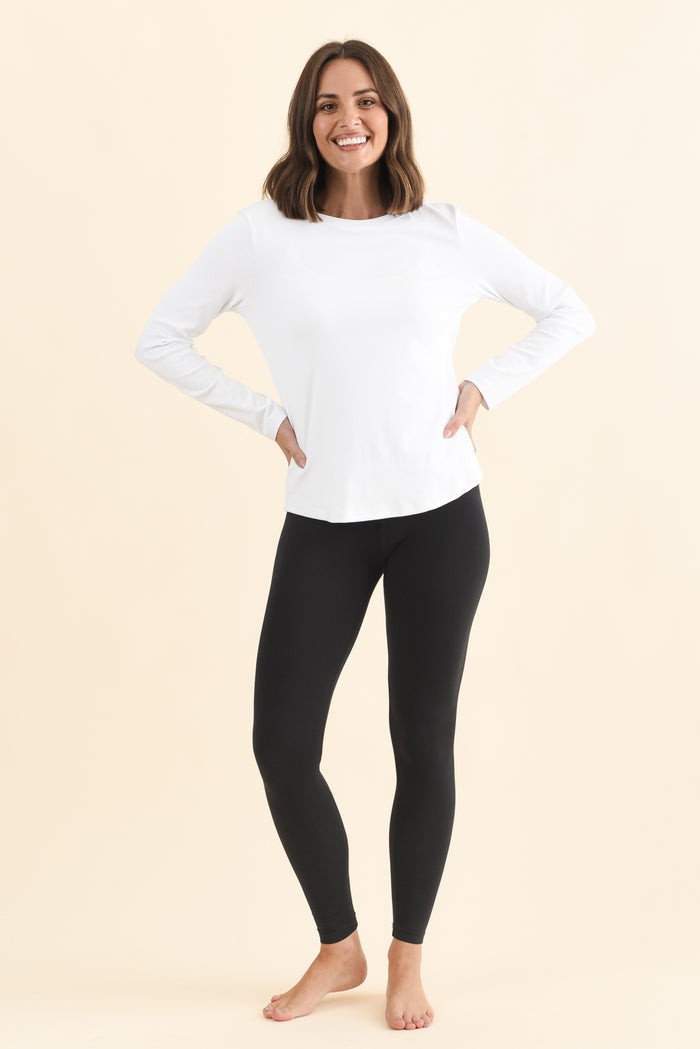Black Micro Modal Stretch Legging,Brunette model,alt text|model:MJ