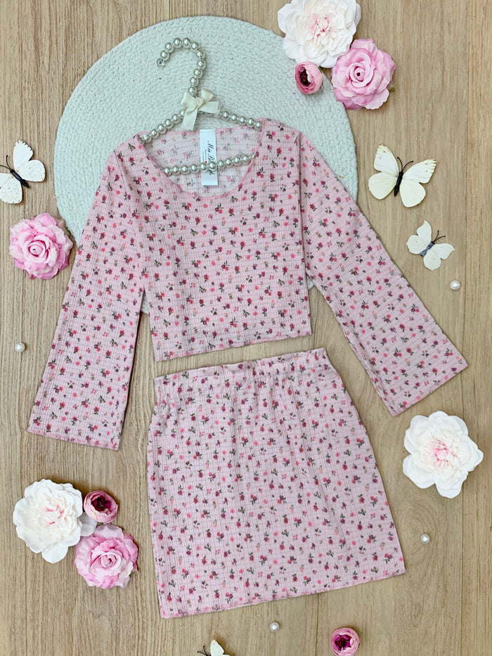 Blossom Beauty Bell Sleeve Top and Ribbed Skirt Set
