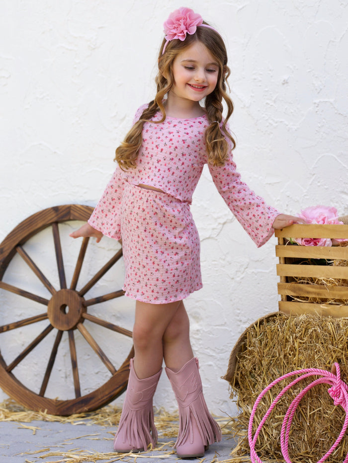 Blossom Beauty Bell Sleeve Top and Ribbed Skirt Set