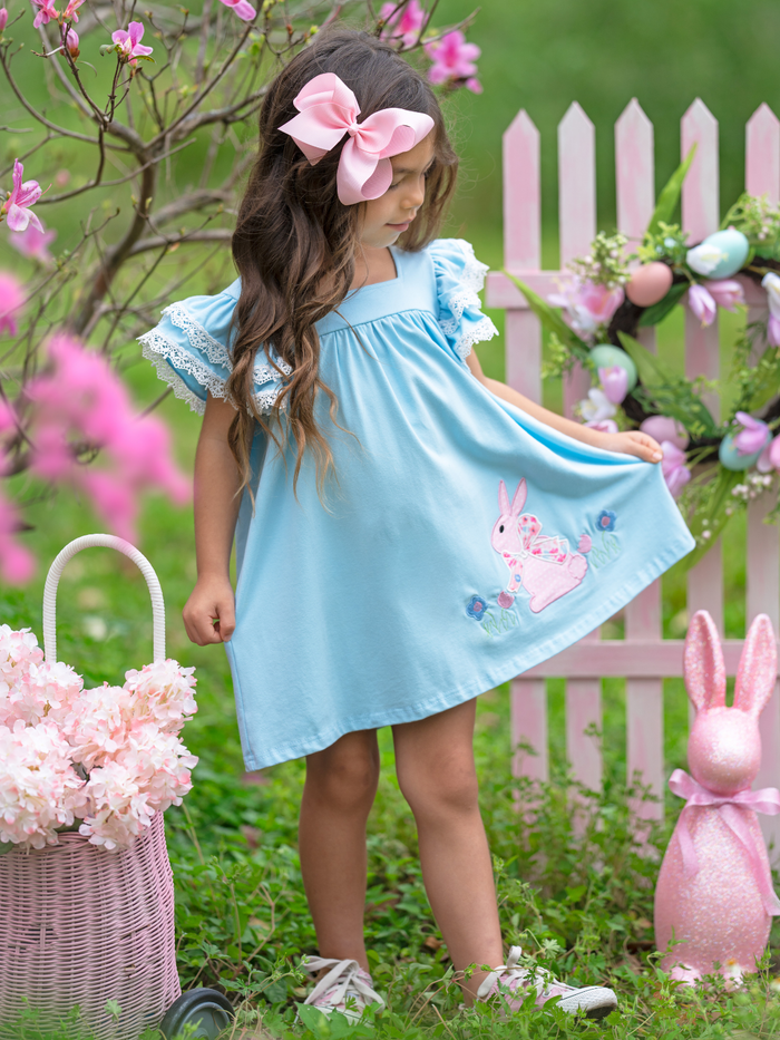 Blue Bunny Bliss Flutter Sleeve Dress