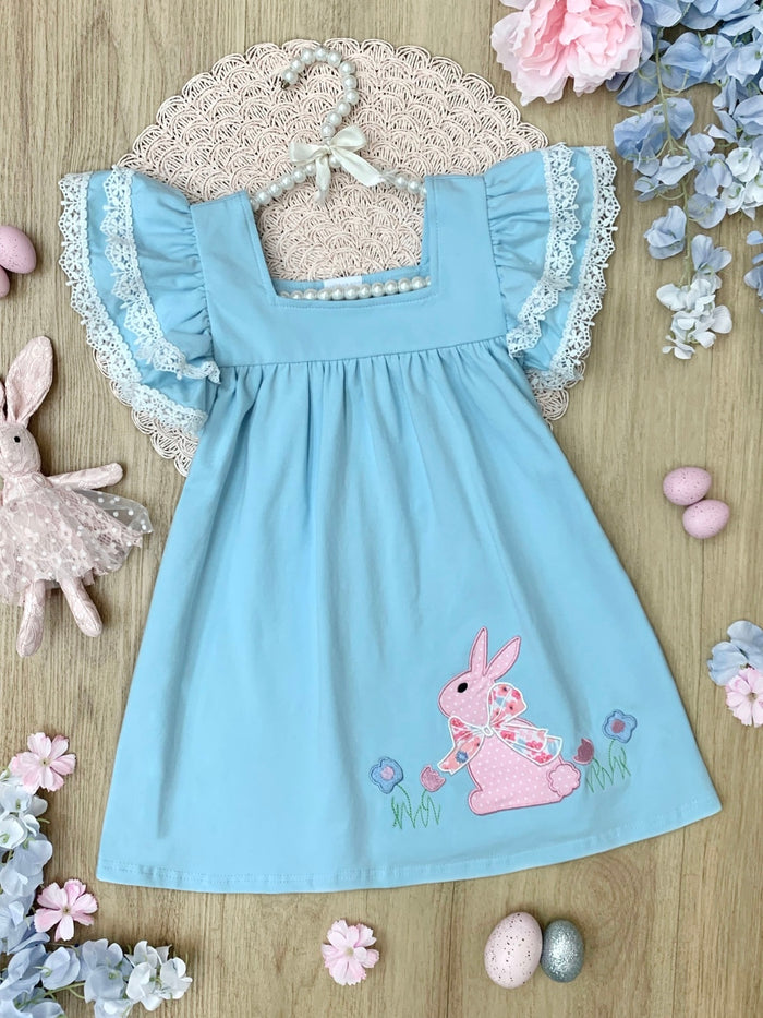 Blue Bunny Bliss Flutter Sleeve Dress