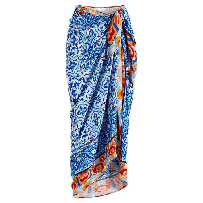 Blue Flame Swimsuit Wrap Skirt - Blue