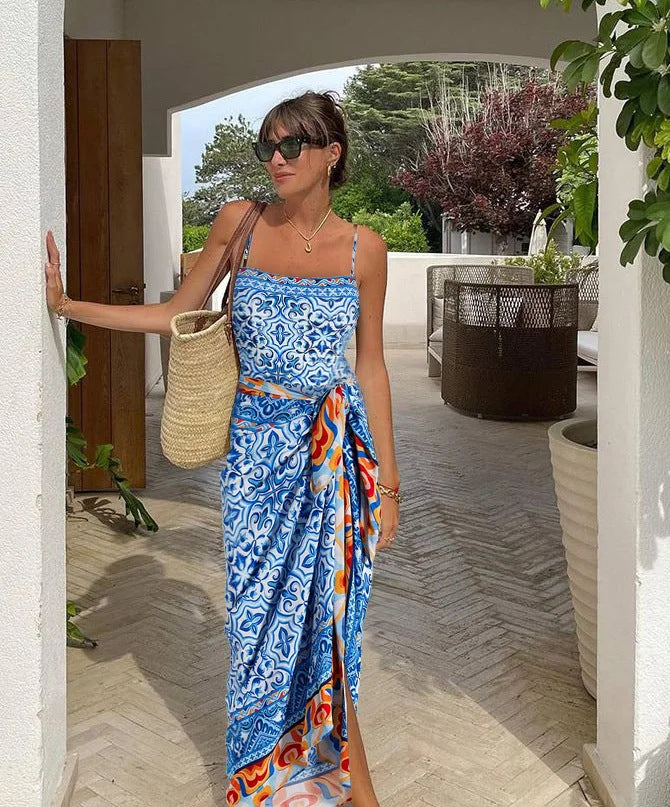 Blue Flame Swimsuit Wrap Skirt - Blue