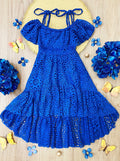 Girls Summer Dress | Toddler Blue Cold Shoulder Maxi Eyelet Sundress