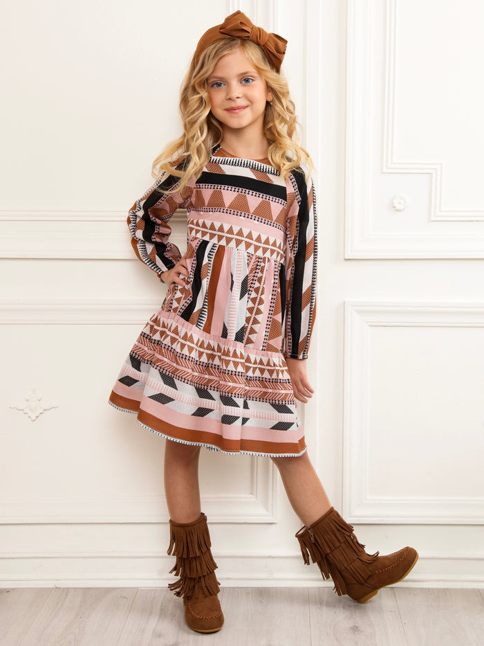 Boho Pink Long Sleeve Cotton Babydoll Dress