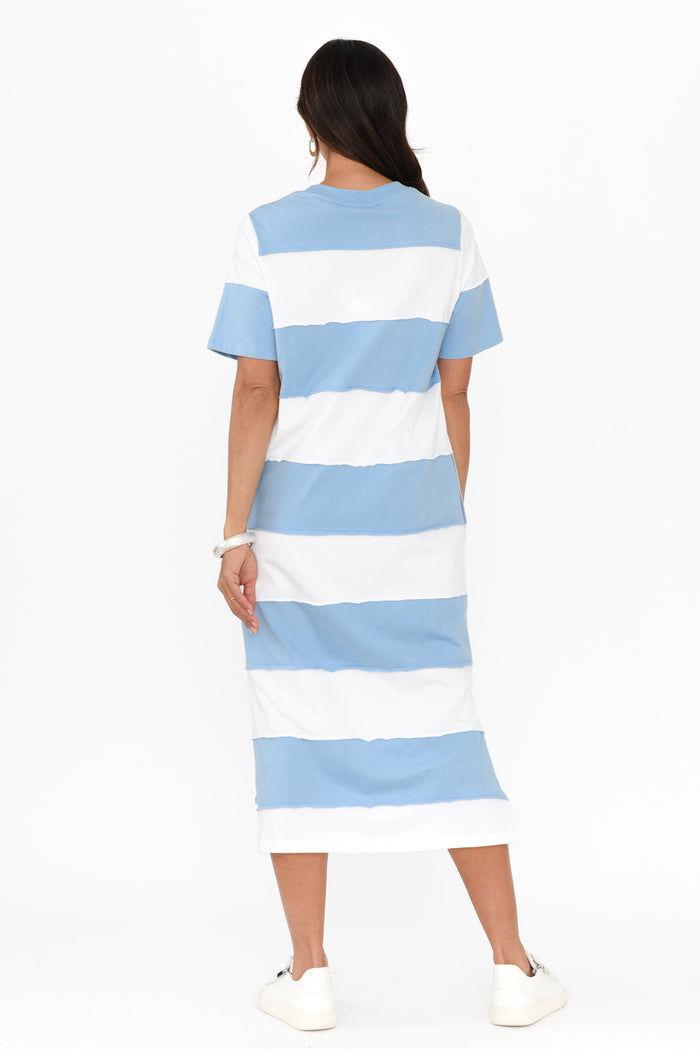 Bold Blue Stripe Cotton Tee Dress,Brunette model,alt text|model:Cara