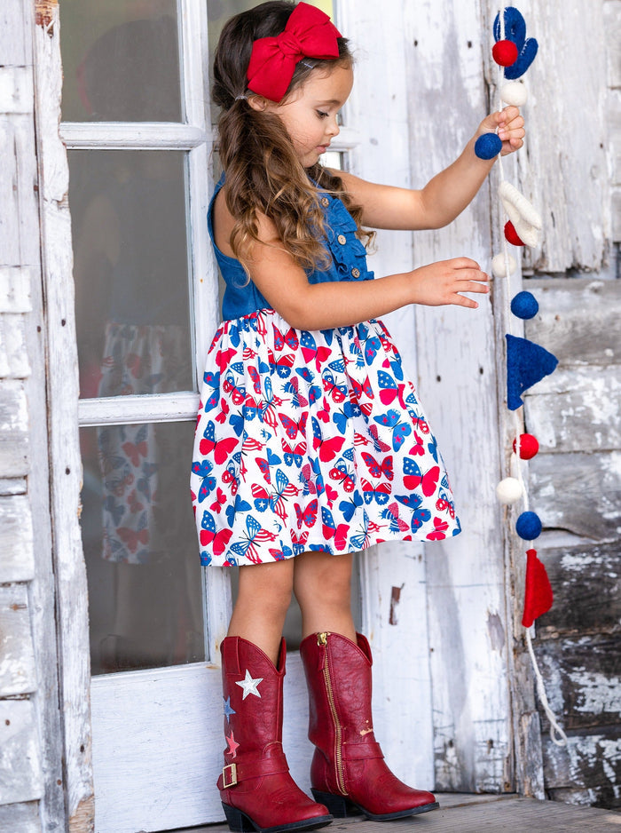 Mia Belle Girls Chambray Butterfly Dress | 4th of July Outfits