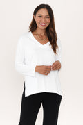 Braxton White Bamboo Long Sleeve Top,Brunette model,alt text|model:Cara