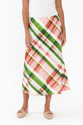 Bree Pink Check Linen Blend Skirt,Brunette model,alt text|model:Brontie
