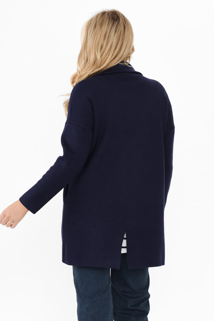 Bristol Navy Collared Coatigan,alt text|model:Brookel