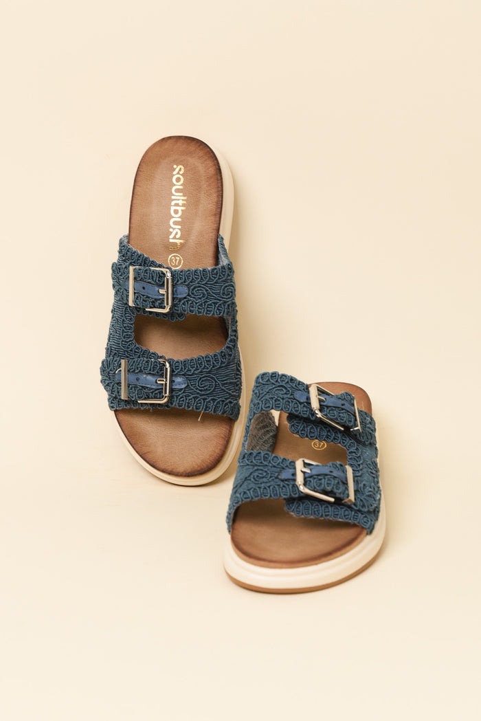 Brizzie Blue Buckle Platform Slide