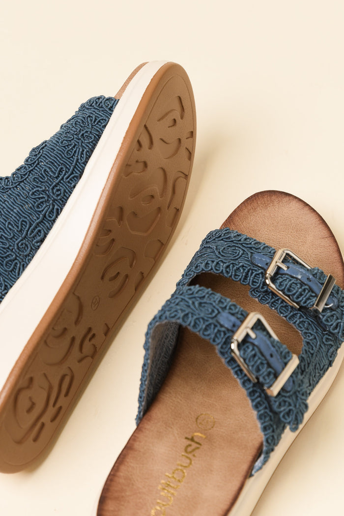 Brizzie Blue Buckle Platform Slide