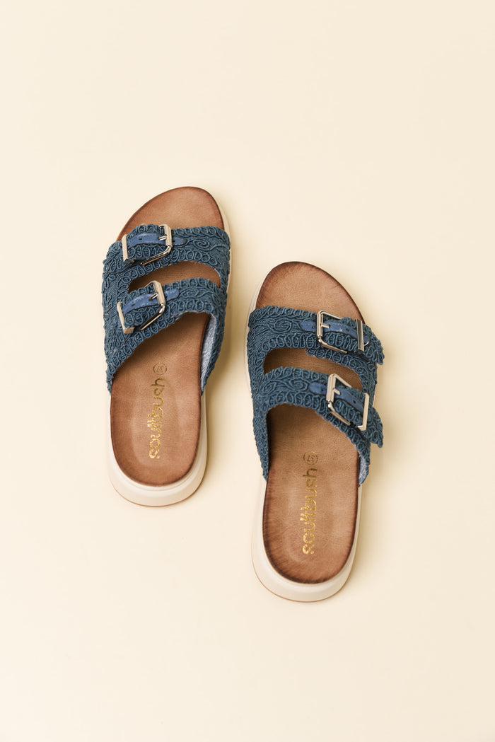 Brizzie Blue Buckle Platform Slide