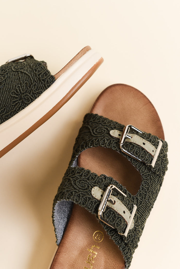 Brizzie Khaki Buckle Platform Slide