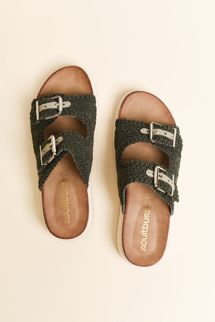 Brizzie Khaki Buckle Platform Slide