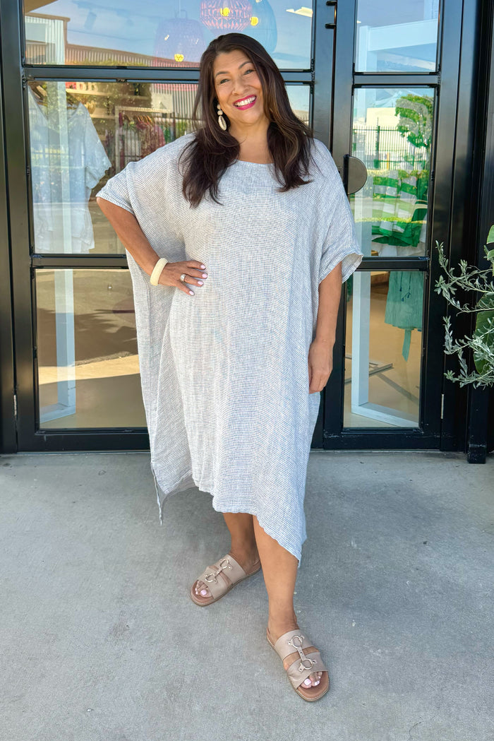 Buffy Light Blue Stripe Linen Kaftan
