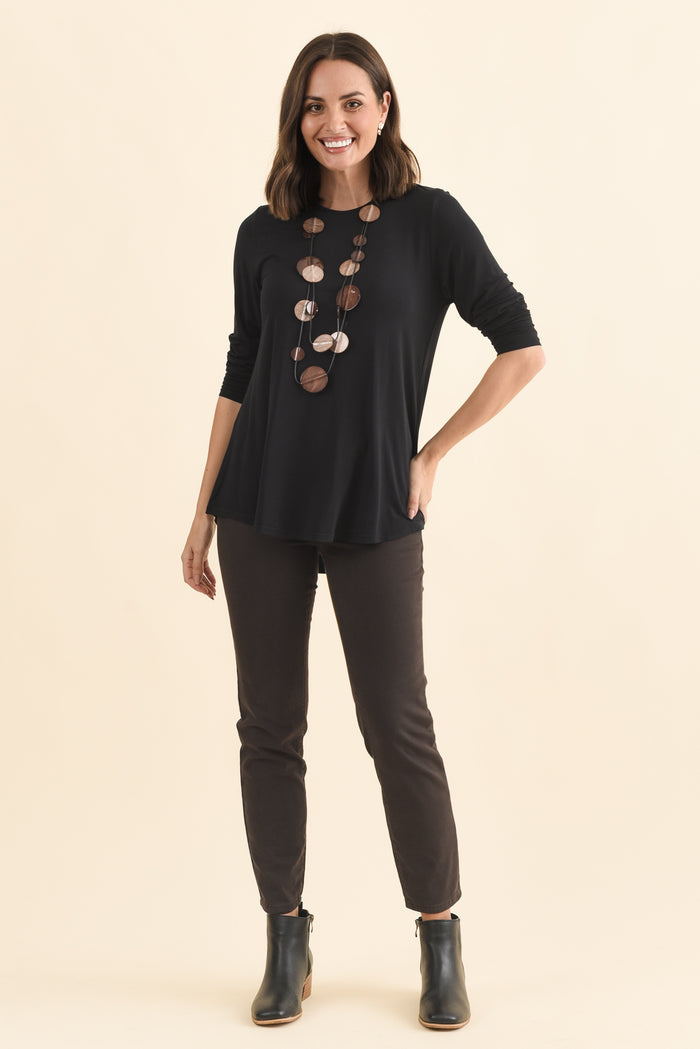 Buttery Carla Black Top,Brunette model,alt text|model:MJ