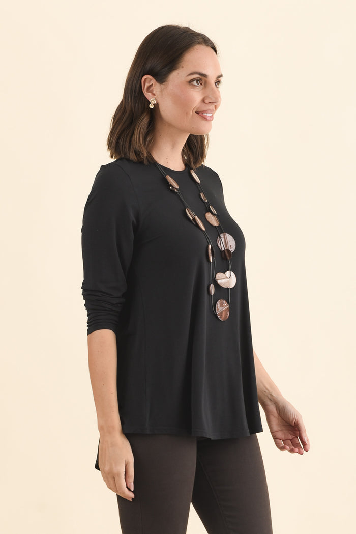 Buttery Carla Black Top,Brunette model,alt text|model:MJ