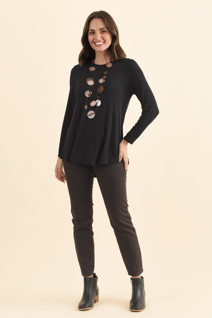 Buttery Carla Black Top,Brunette model,alt text|model:MJ
