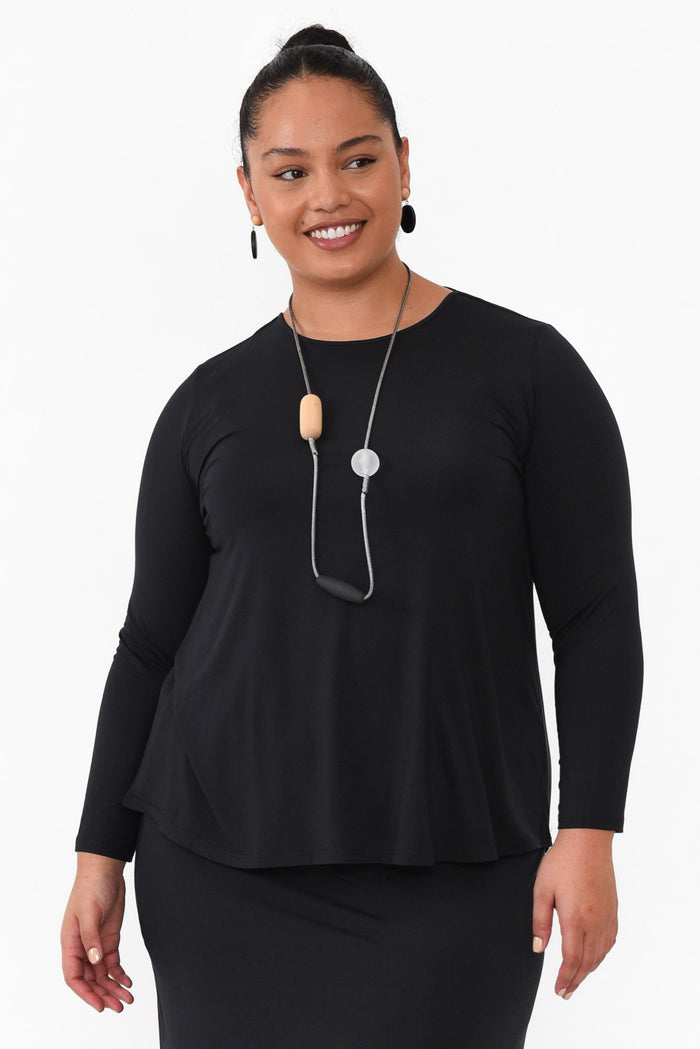 Buttery Carla Black Top,Brunette model,plus-size,curve-basics,curve-tops,plus-size-sleeved-tops,plus-size-basic-tops,plus-size-winter-clothing,facebook-new-for-you  alt text|model:Maiana