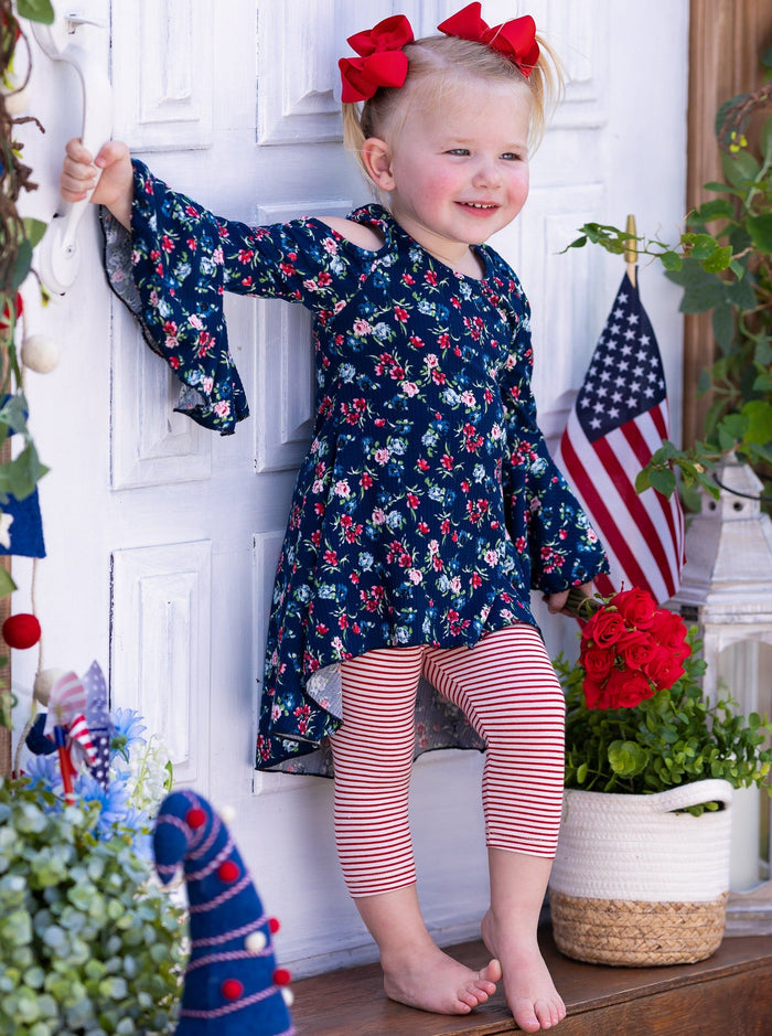 Cute Toddler Outfit | Girls Calico Cold Shoulder Tunic & Legging Set