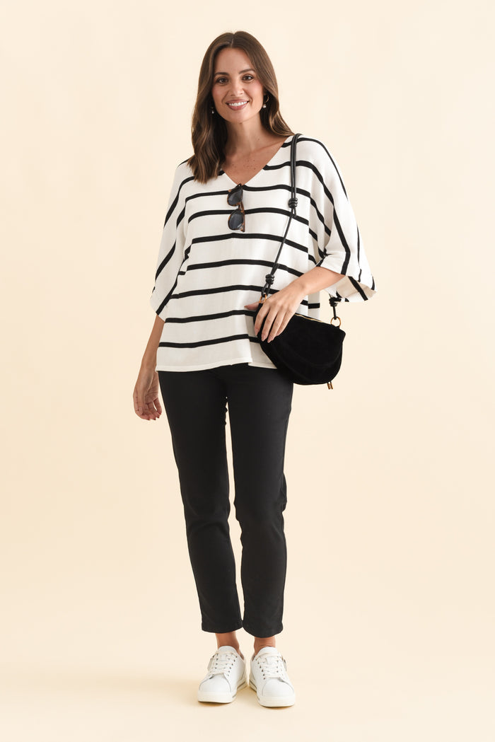 Callie Black Cotton 7/8 Stretch Pants,Brunette model,alt text|model:MJ
