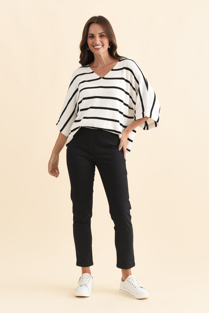 Callie Black Cotton 7/8 Stretch Pants,Brunette model,alt text|model:MJ