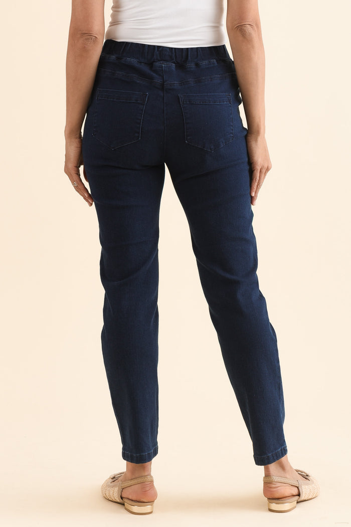 Callie Navy Cotton 7/8 Stretch Pants,Back,Brunette model,alt text|model:Cara