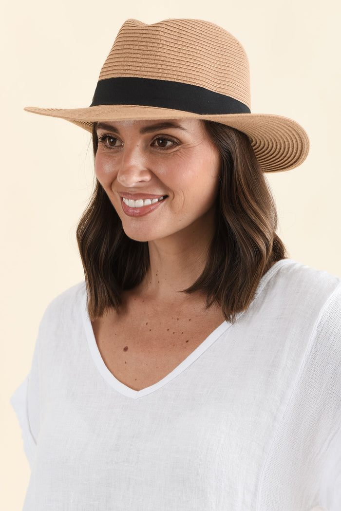 Caramel Wide Brim Travel Fedora