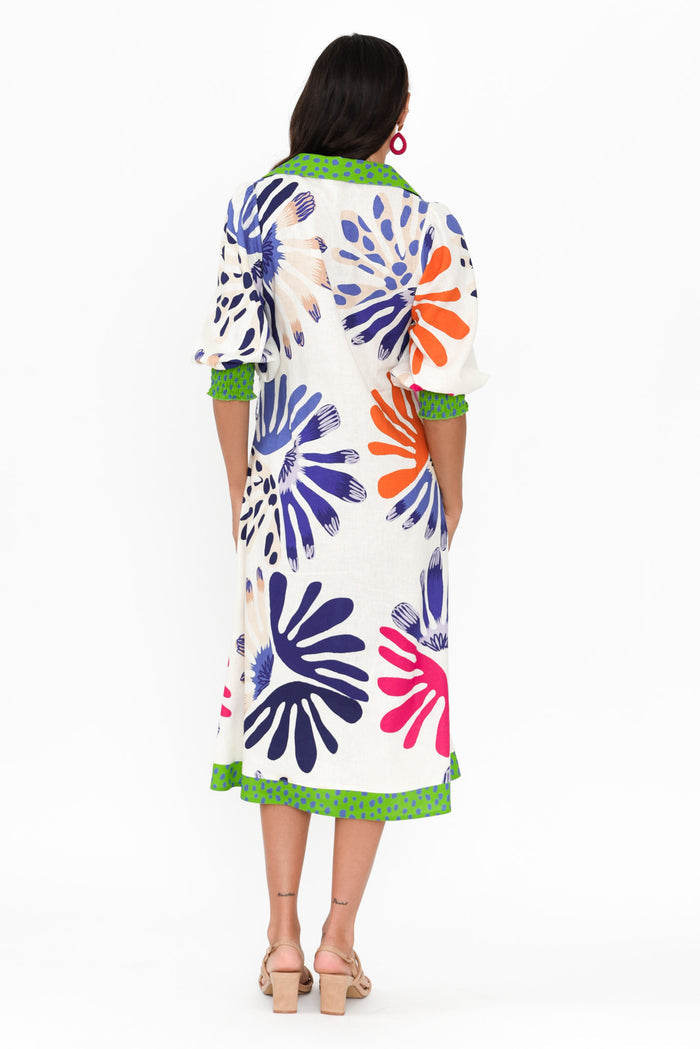 Catalina Cream Abstract Linen Blend Tie Dress,Brunette model,alt text|model:Brontie