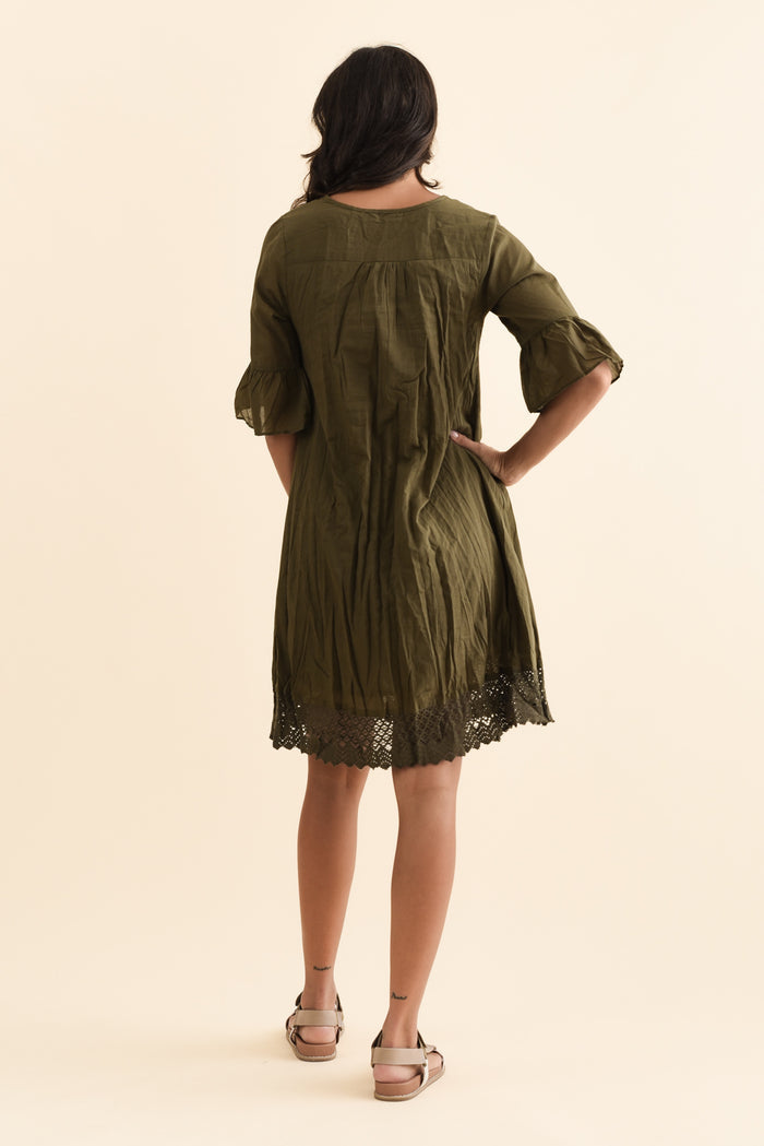 Cayman Khaki Cotton Tunic Dress,Brunette model,alt text|model:Brontie
