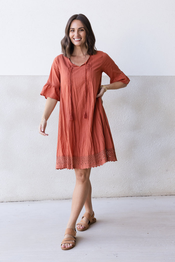 Cayman Rust Cotton Tunic Dress,Lifestyle
