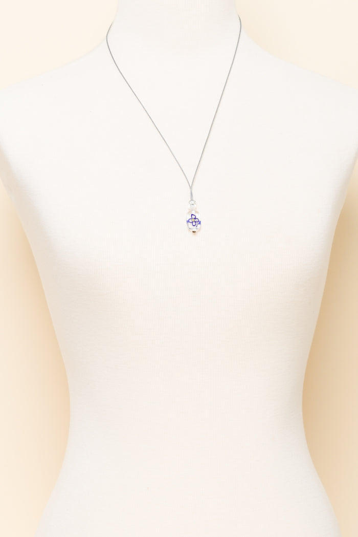 Cecily Blue Flower Glass Beaded Necklace