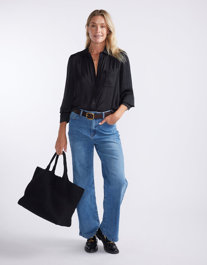 Charlize Drape Shirt - Black