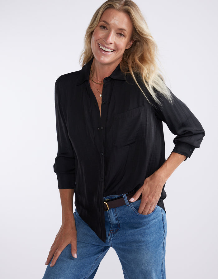 Charlize Drape Shirt - Black