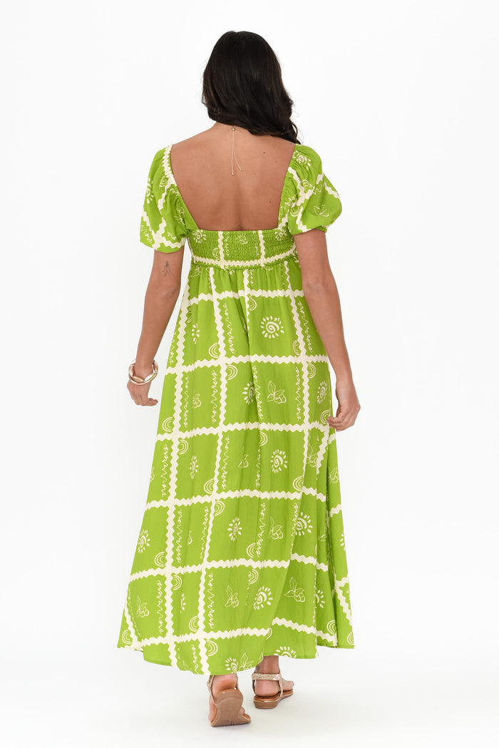 Charlotte Green Tile Maxi Dress,Brunette model,alt text|model:Brontie