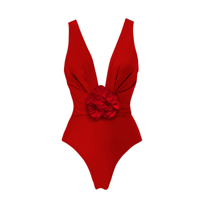 Cherry Bomb V- Neck swimsuit  - Red