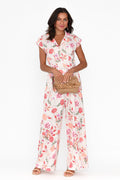 Chiara Pink Bloom Satin Wide Leg Jumpsuit,Brunette model,alt text|model:Brontie