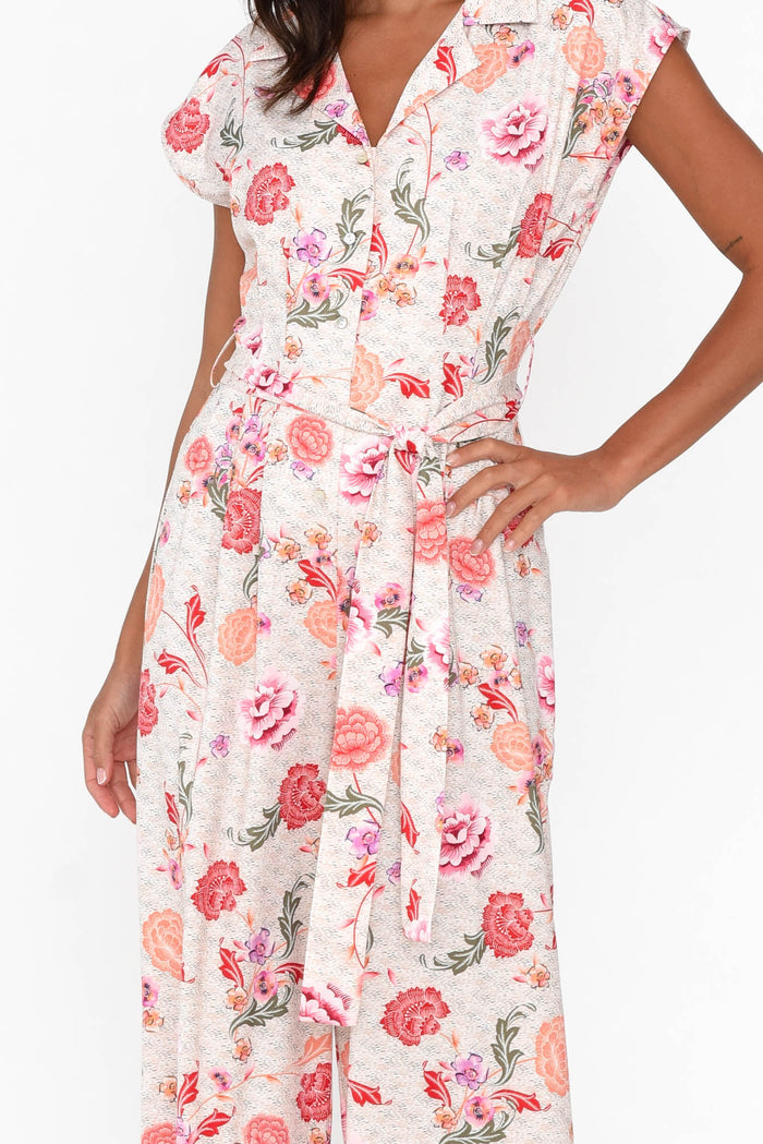 Chiara Pink Bloom Satin Wide Leg Jumpsuit,Brunette model,alt text|model:Brontie