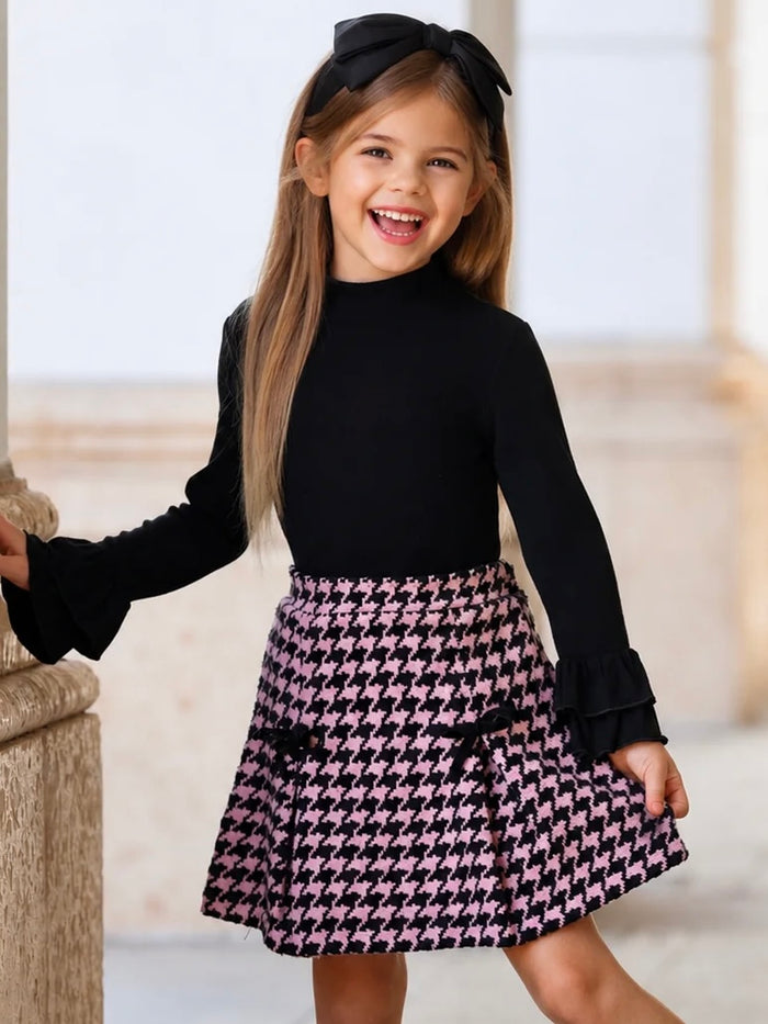 Chic Charm Top and Houndstooth Skirt Set