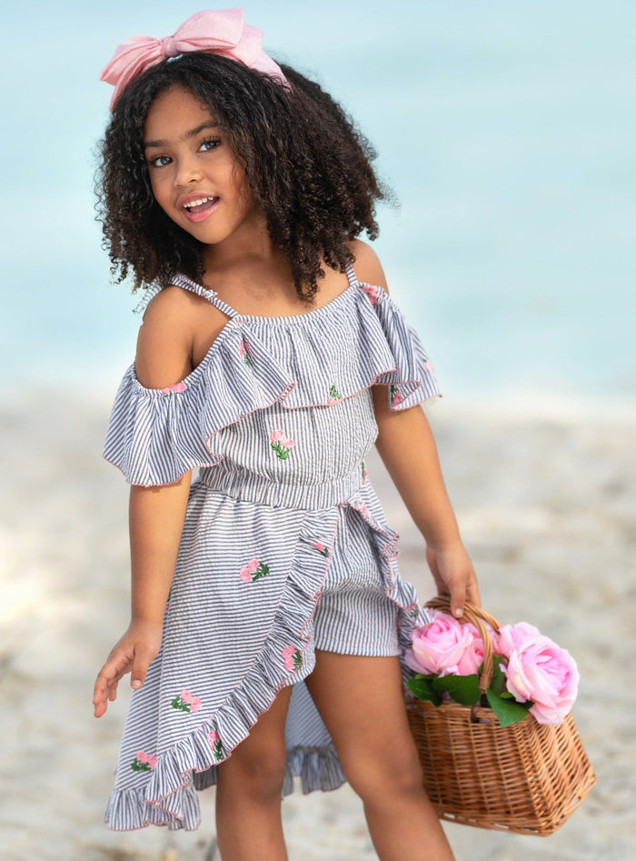 Mia Belle Girls Pinstripe Romper Dress | Girls Spring Outfits