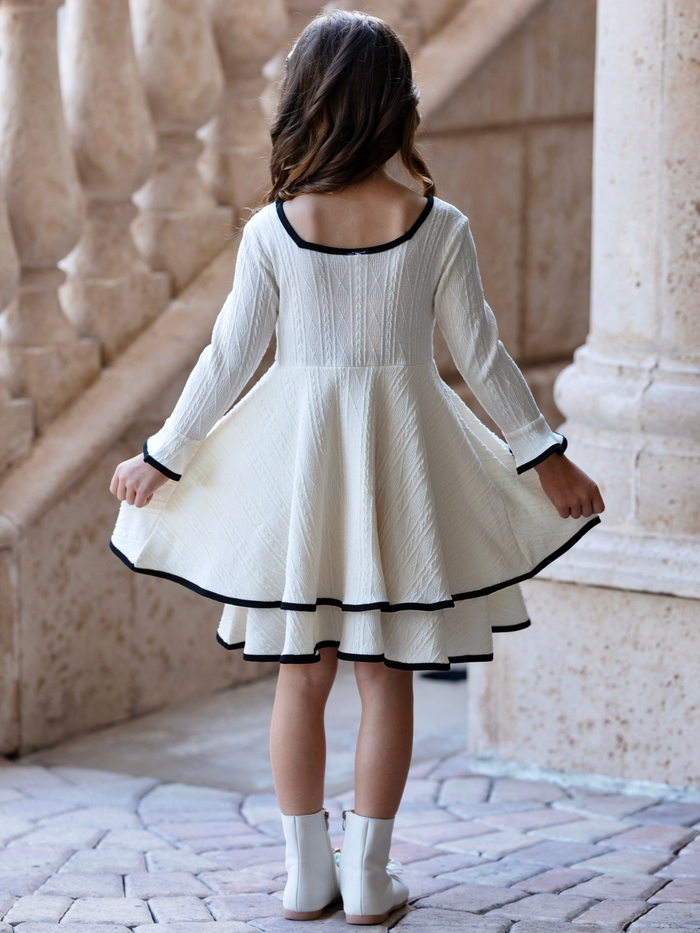Girls long sleeve ivory dress perfect for holidays, church, weddings, and special occasions.