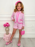 Preppy Chic Sets | Tweed Blazer Jacket & Shorts Set | Mia Belle Girls
