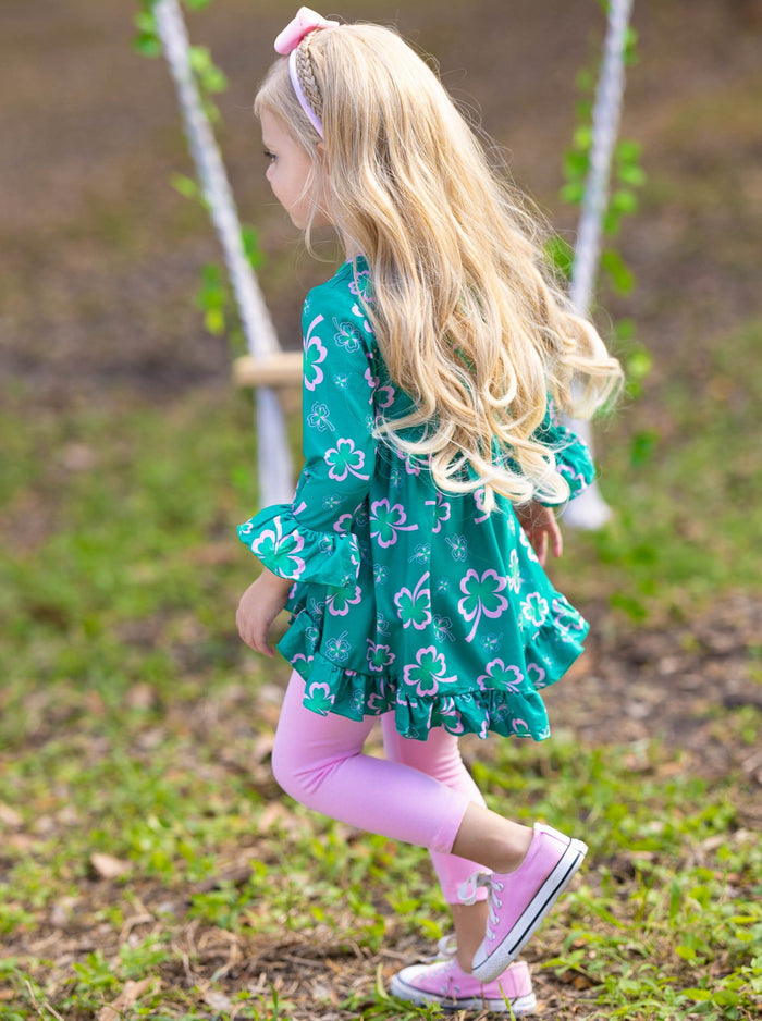 St. Patrick's Day Clothes | Girls Ruffled Hi-Lo Tunic & Legging Set